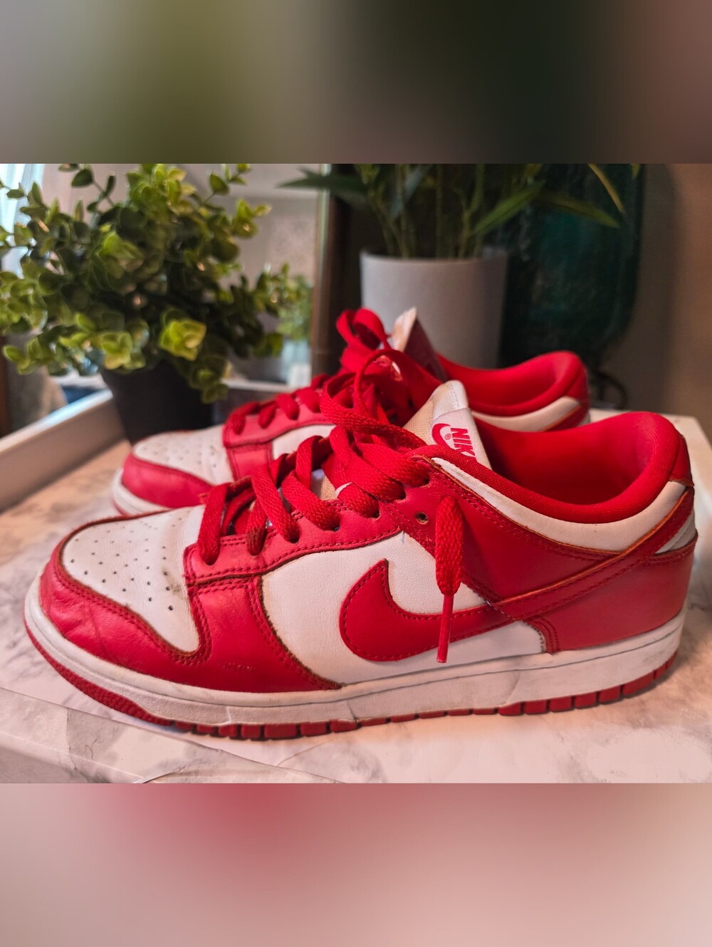 Nike Dunk Low-style Men's 7.5 Red & White Sneakers
